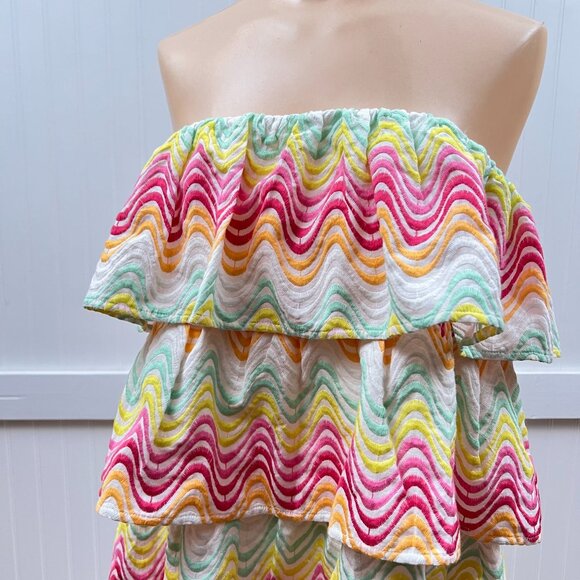 Tularosa Finley Tiered Ruffle Mini Dress Strapless Rainbow Stripe Zig Zag Med - Picture 1 of 9
